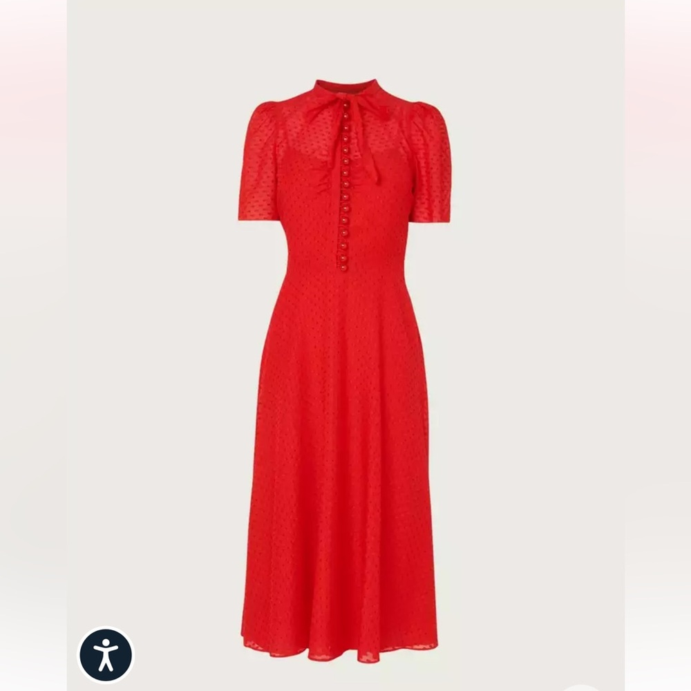 LK Bennett Sina Red Silk Polka Dot Midi Shirt Dress Size US 10